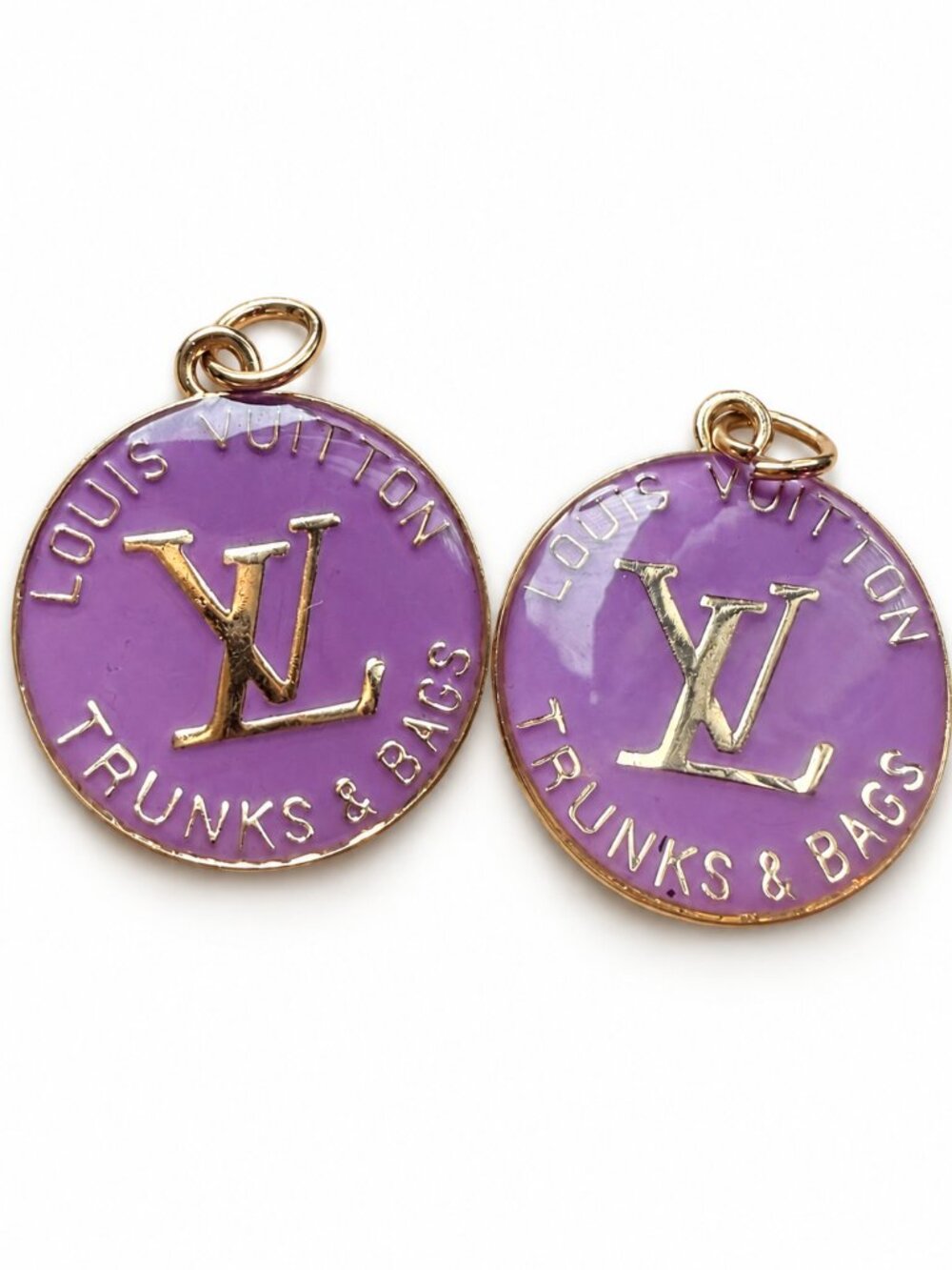 Set of 2 Repurposed Louis Vuitton Trunks & Bags Purple Gold-Tone Charms DESCRIP